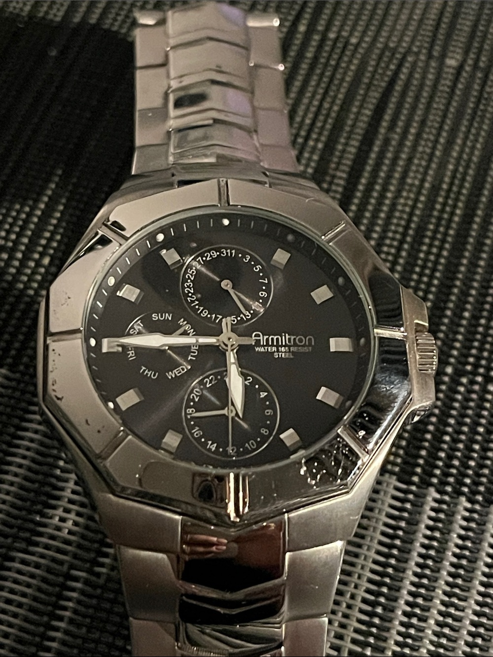 Armitron Silver Stainless Steel Watch with Black Dial